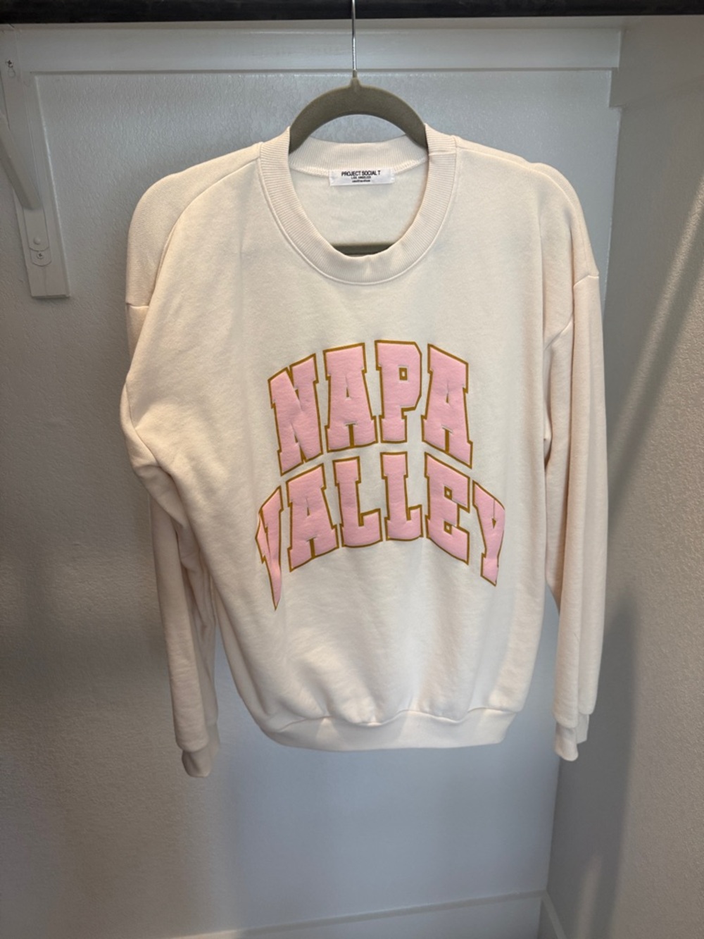 Project Social T Cream Crewneck with Pink and Gold Napa Valley Logo
